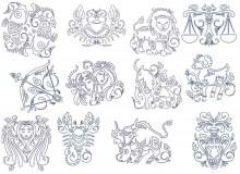 Stickserie - Zodiac Sternzeichen Line Art